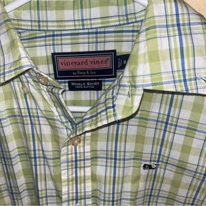 Vinyard Vines White Green Blue Plaid Whale Shirt Button Down M